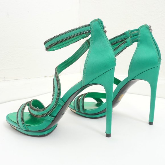 BCBGMaxAzria Shoes - BCBGMaxAzria Green Satin Zipper Detail Size 7 1/2 B Strappy High Heel Shoes